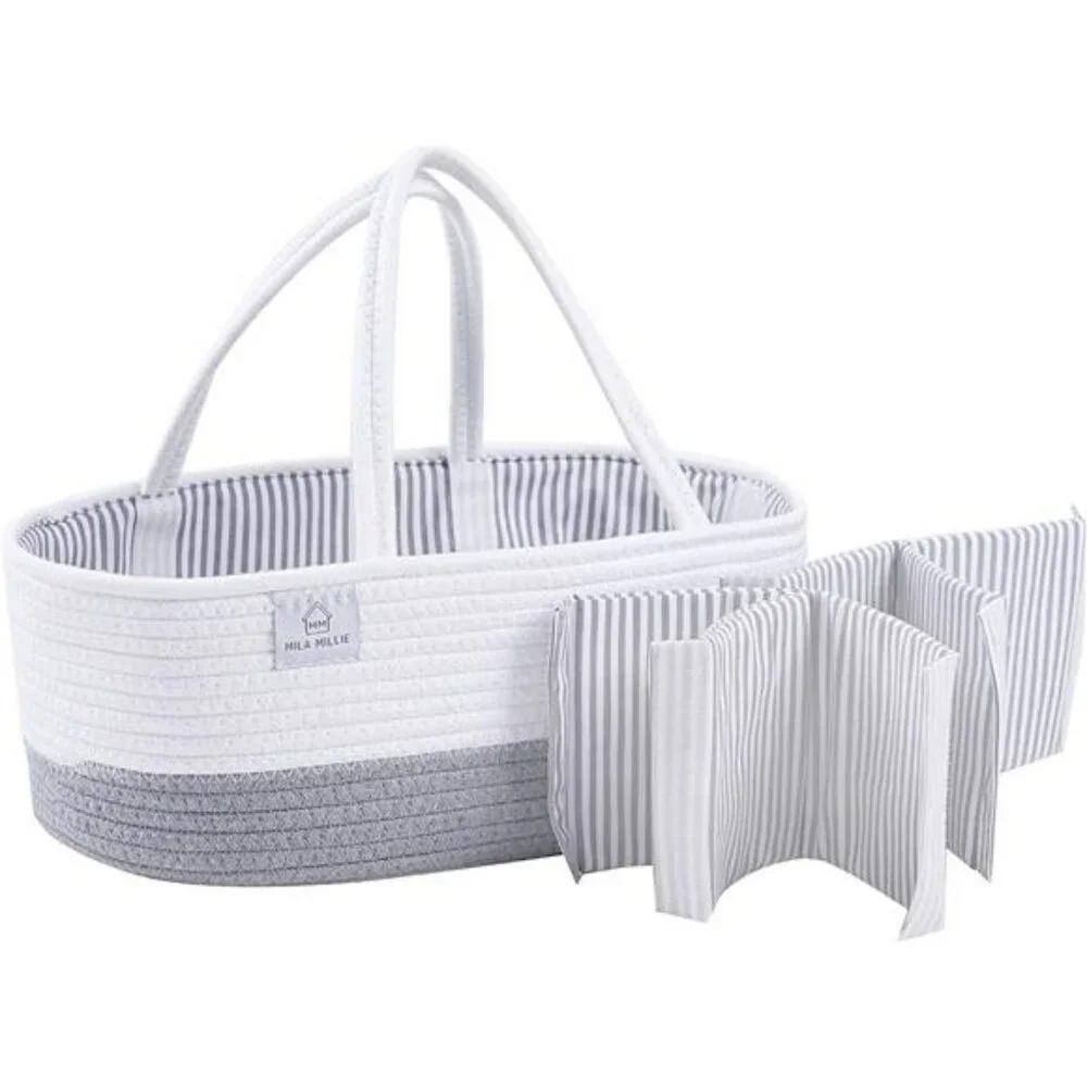 XXL Cotton Rope Diaper Caddy Extra Large Baby Nursery Storage Bin with Divider